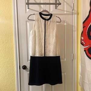 Loft Sleeveless Two-Tone Shift Dress in Ivory and Black